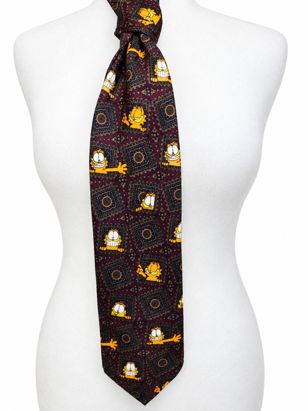 Garfield Paws Addiction Novelty Necktie Retro Cartoon Cat Burgundy 56.5"